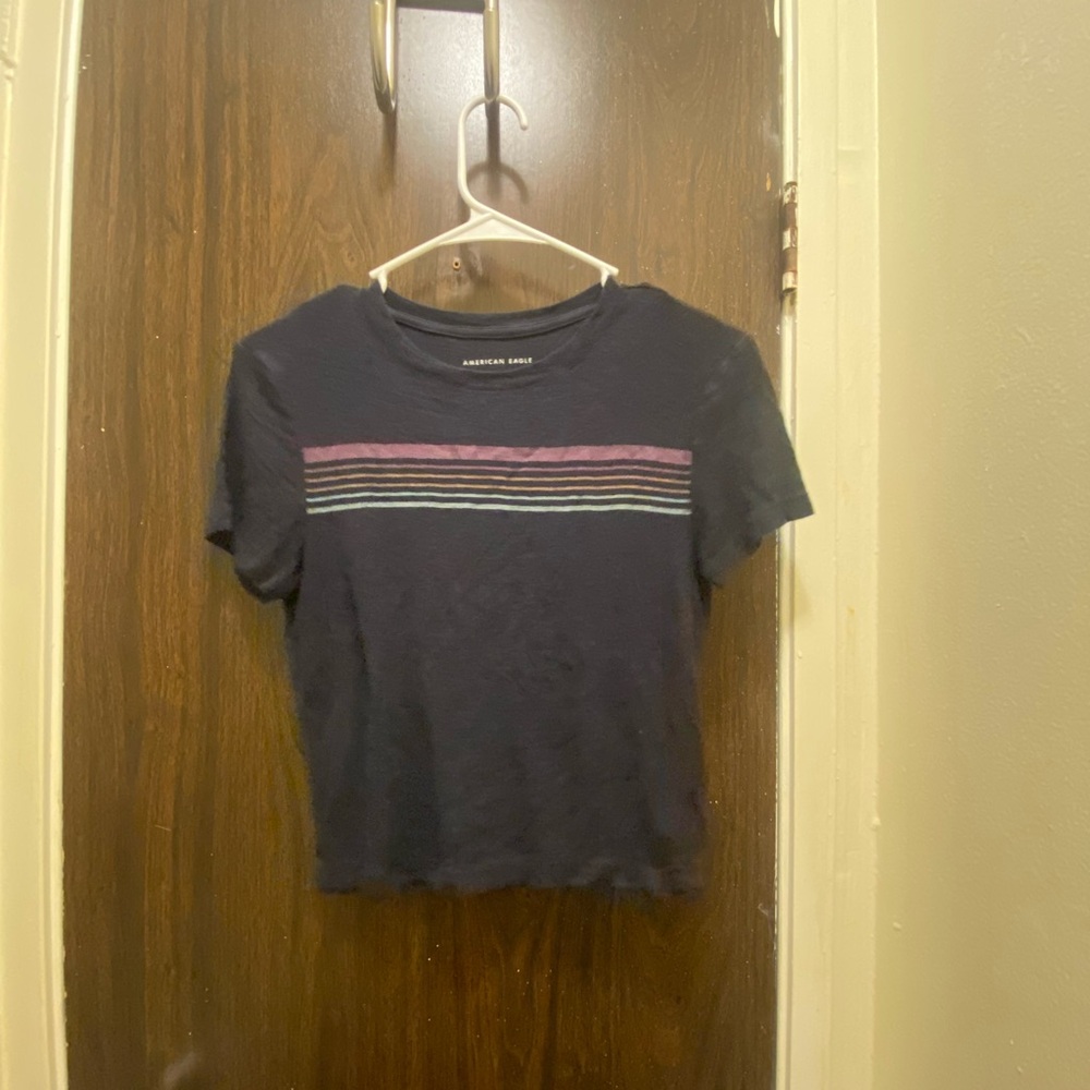 American Eagle Black Striped Baby Tee